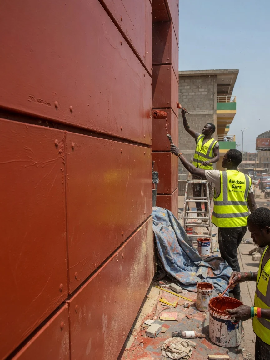 Fire-rated ACP cladding in Ghana — acp cladding cavity fire barrier install detail alucobondghana, Accra Ghana