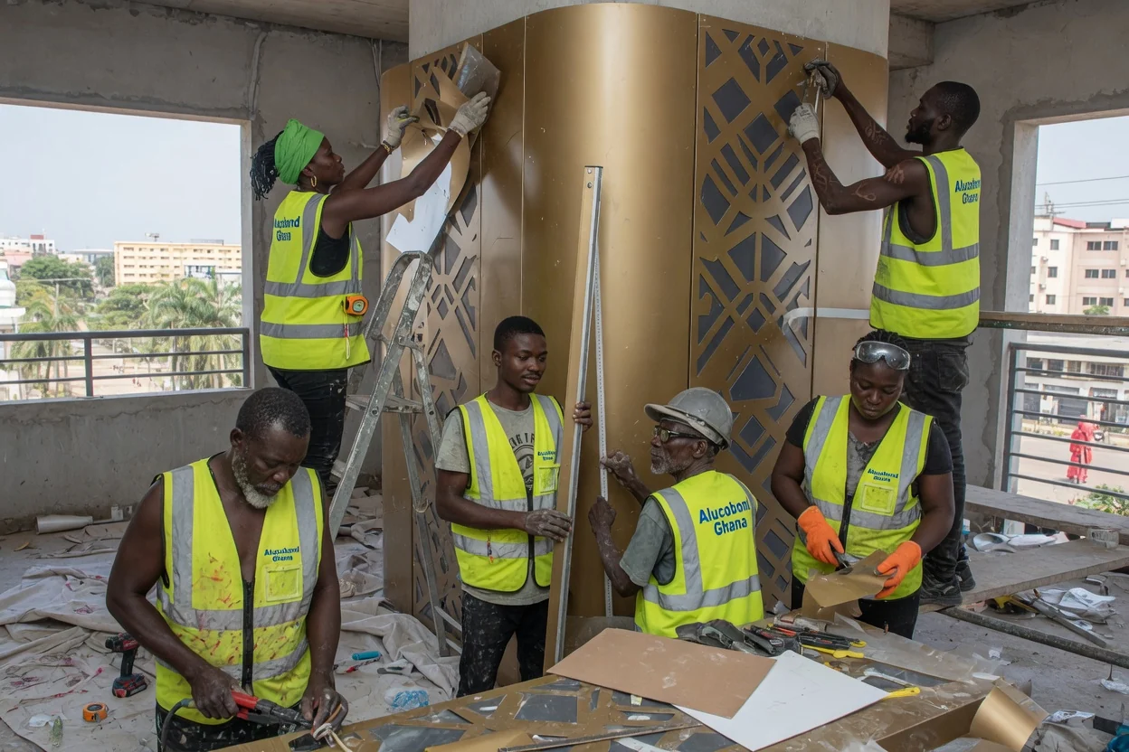 Decorative interior ACP cladding in Ghana — acp feature ceiling raft bank banking hall ridge alucobondghana, Accra Ghana