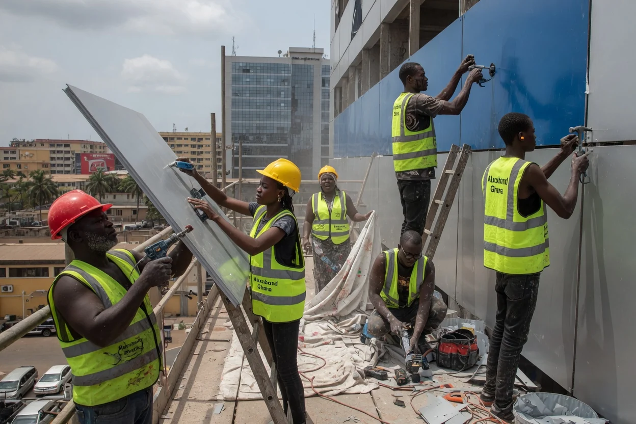 Commercial ACP cladding on a corporate tower in Accra — corporate tower acp cladding ridge accra elevation alucobondghana, Accra Ghana