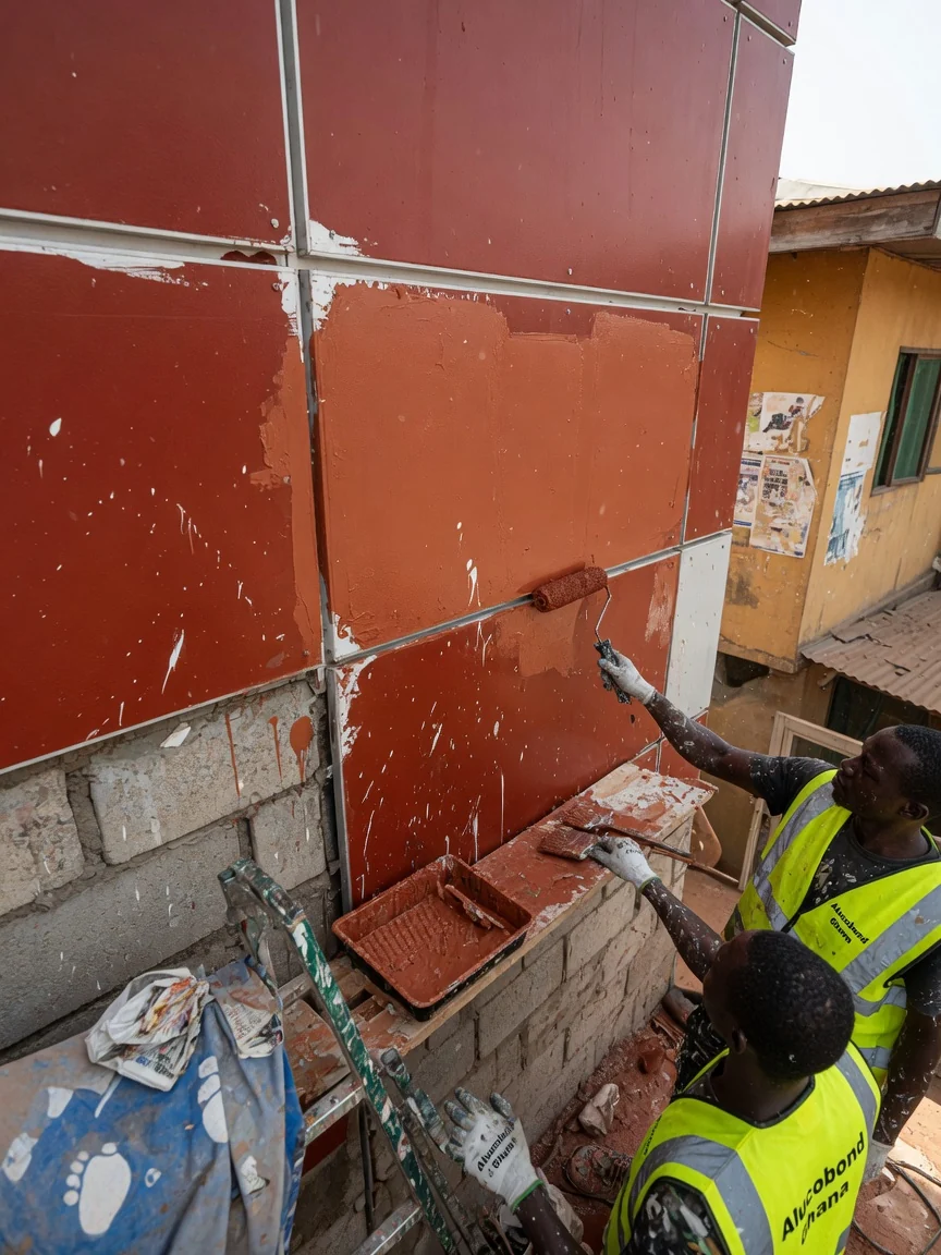 Retrofit and re-cladding in Ghana and Togo — facade refurbishment survey core identification detail alucobondghana, Accra Ghana