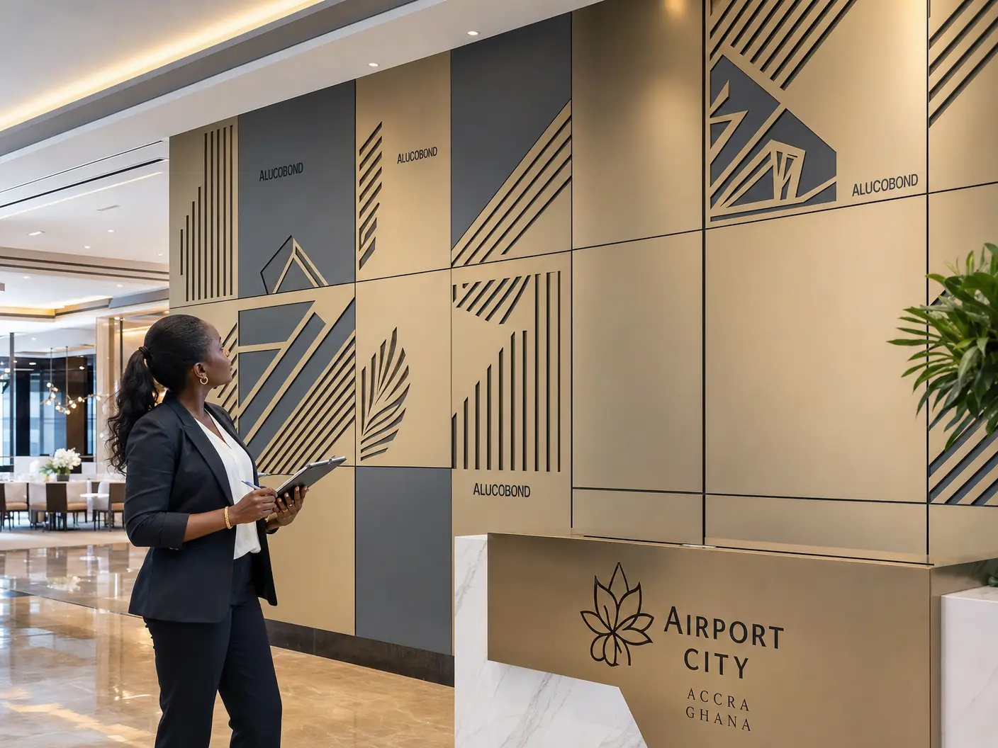 Decorative interior ACP cladding in Ghana — service alucobond decorative interior hotel airport city accra alucobondghana, Accra Ghana