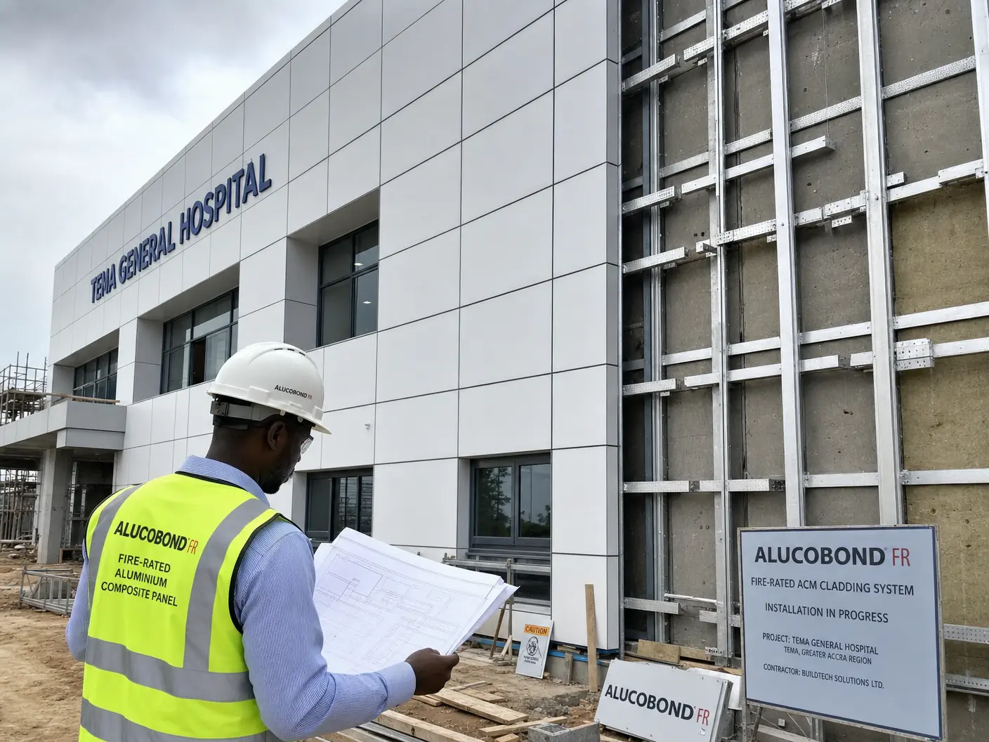 Fire-rated ACP cladding in Ghana — service alucobond fire rated fr hospital tema alucobondghana, Accra Ghana