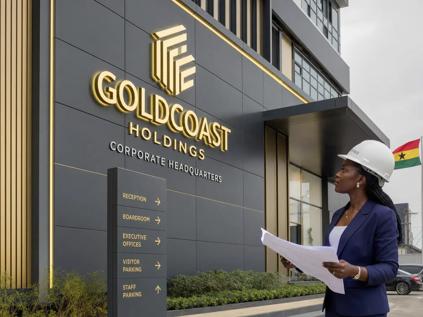 ACP shopfront, fascia and signage cladding in Ghana — service alucobond signage wayfinding corporate headquarters accra alucobondghana, Accra Ghana