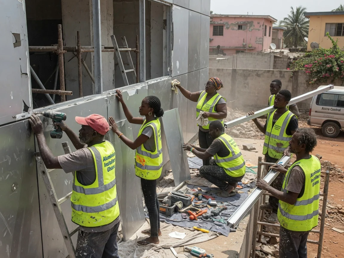 Aluminium façade engineering in Ghana — aluminium facade shop drawing coordination project office aluminiuminstallersghana, Accra Ghana