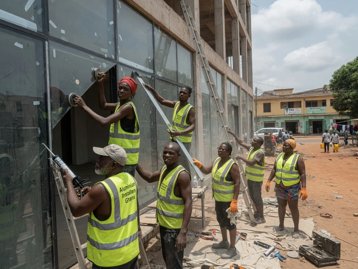 Structural silicone glazing installation in Ghana — four sided structural silicone glazing frameless facade accra aluminiuminstallersghana, Accra Ghana