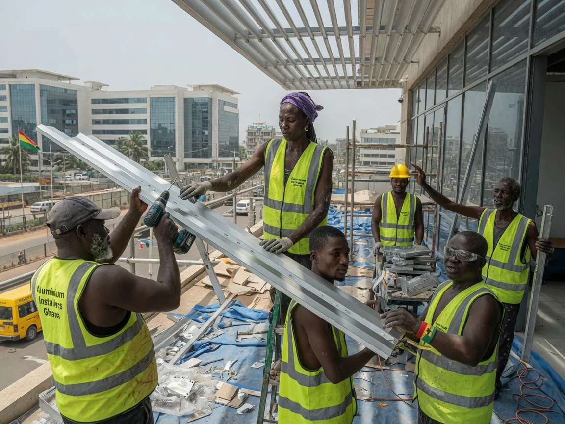 Aluminium louvres and brise-soleil in Ghana — service louvres brise soleil adjustable blade airport city accra aluminiuminstallersghana, Accra Ghana