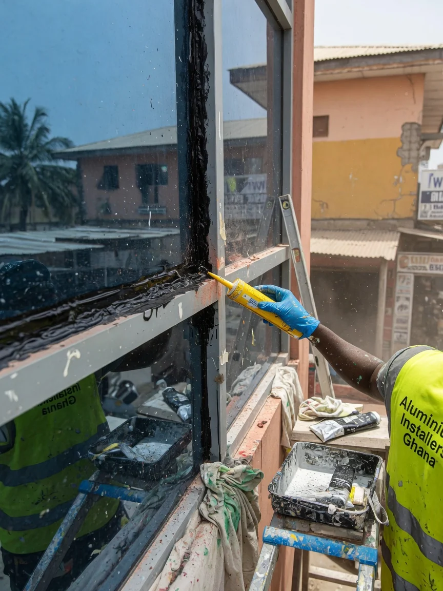 Structural silicone glazing installation in Ghana — structural silicone bond line qa inspection detail aluminiuminstallersghana, Accra Ghana