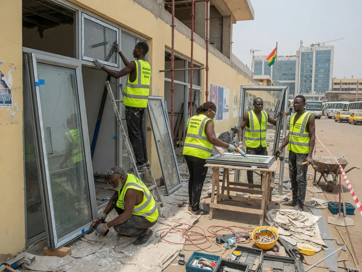 Aluminium window and door systems in Ghana — thermal break aluminium window double glazed commercial airport city aluminiuminstallersghana, Accra Ghana