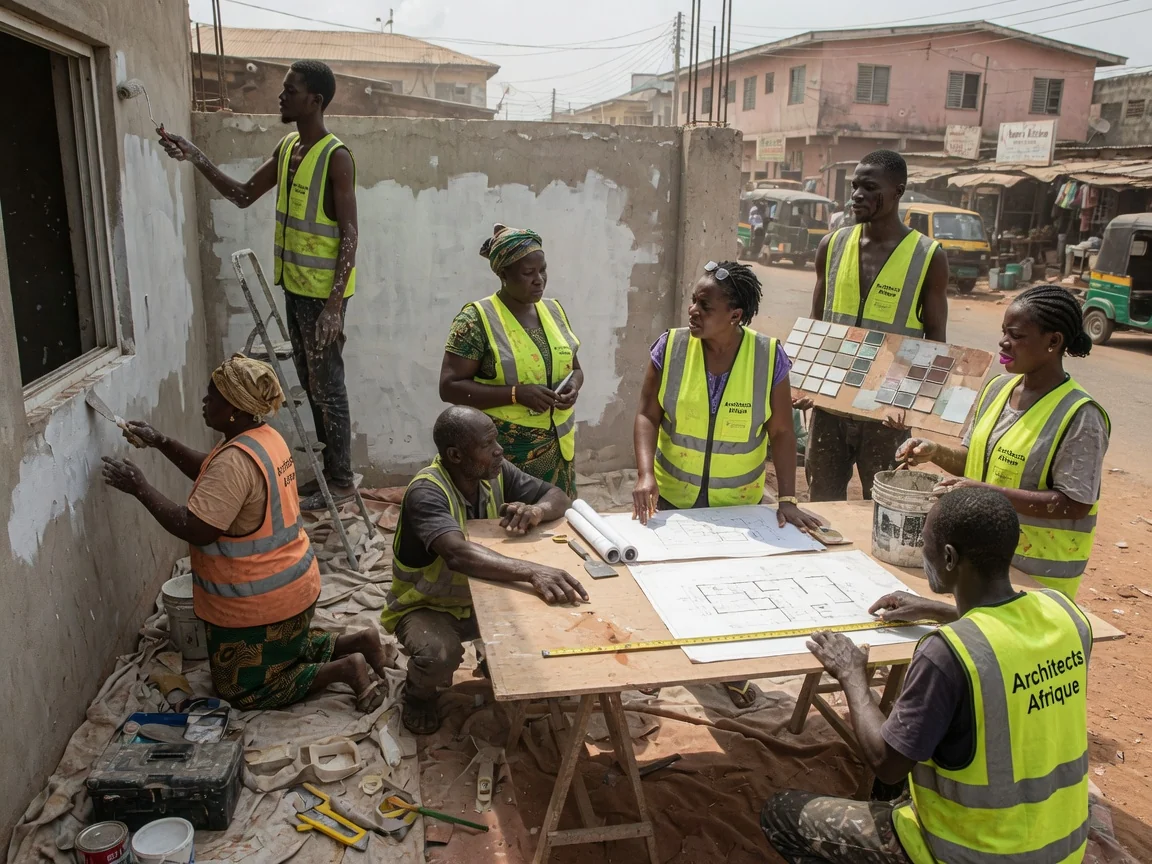 Architect explaining the design process and fee basis to a client in Accra — architect fee process client consultation design stages accra architectsafrique, Accra Ghana