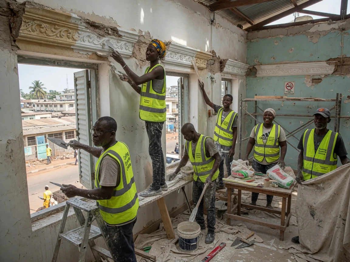 Plaster cornice running and restoration in Accra — cast ceiling rose centre panel fixing ceilingexpertsghana, Accra Ghana