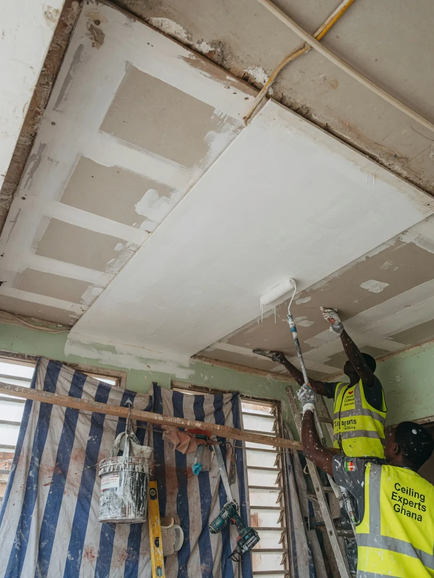 Perforated metal-pan acoustic ceiling detail by Ceiling Experts Ghana