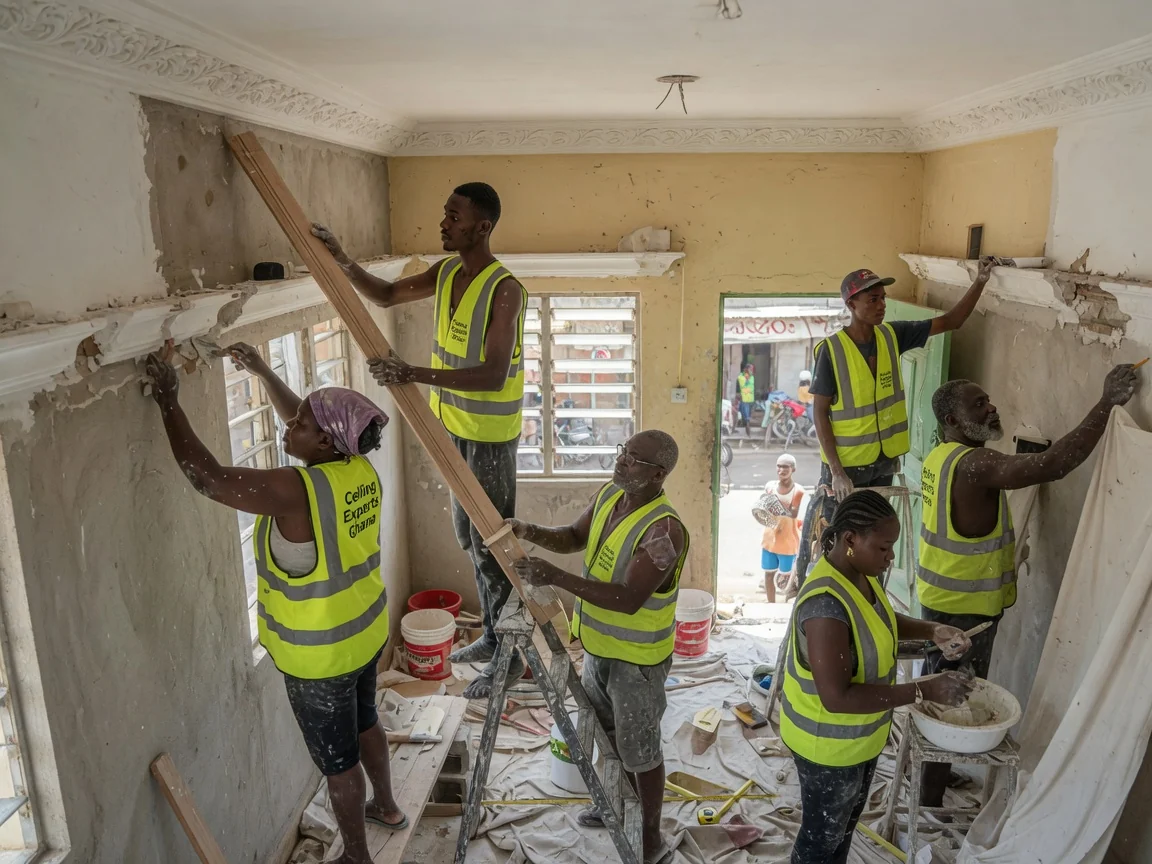 Plaster cornice running and restoration in Accra — heritage cornice repair piecing in enrichment ceilingexpertsghana, Accra Ghana