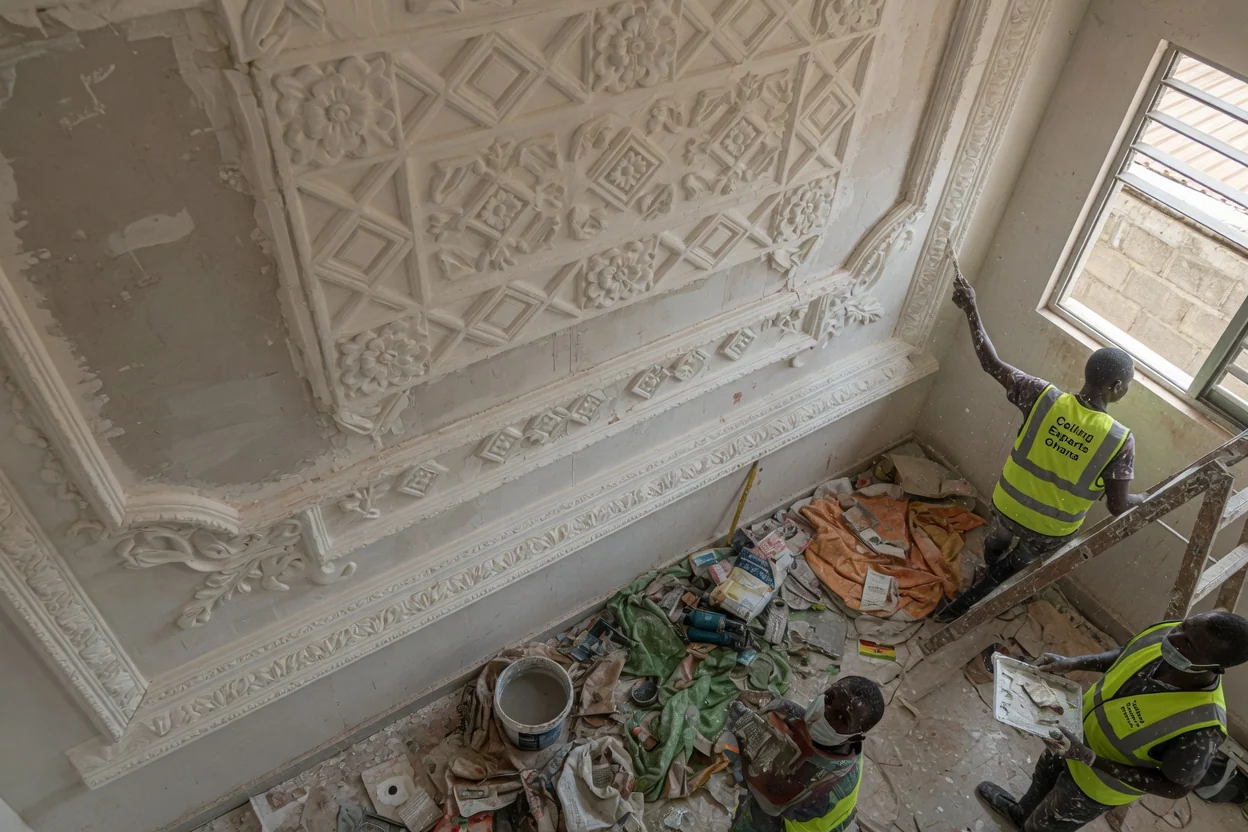 Bespoke decorative POP ceiling installation in Accra — pop dome entrance hall detail east legon ceilingexpertsghana, Accra Ghana