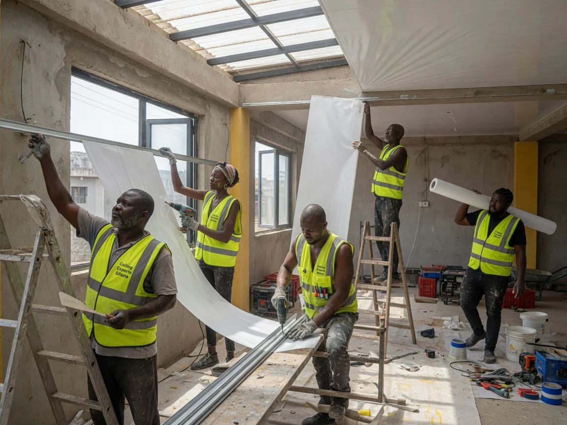 PVC and stretch ceiling installation in Accra — service pvc stretch ceiling bathroom kitchen spintex ceilingexpertsghana, Accra Ghana