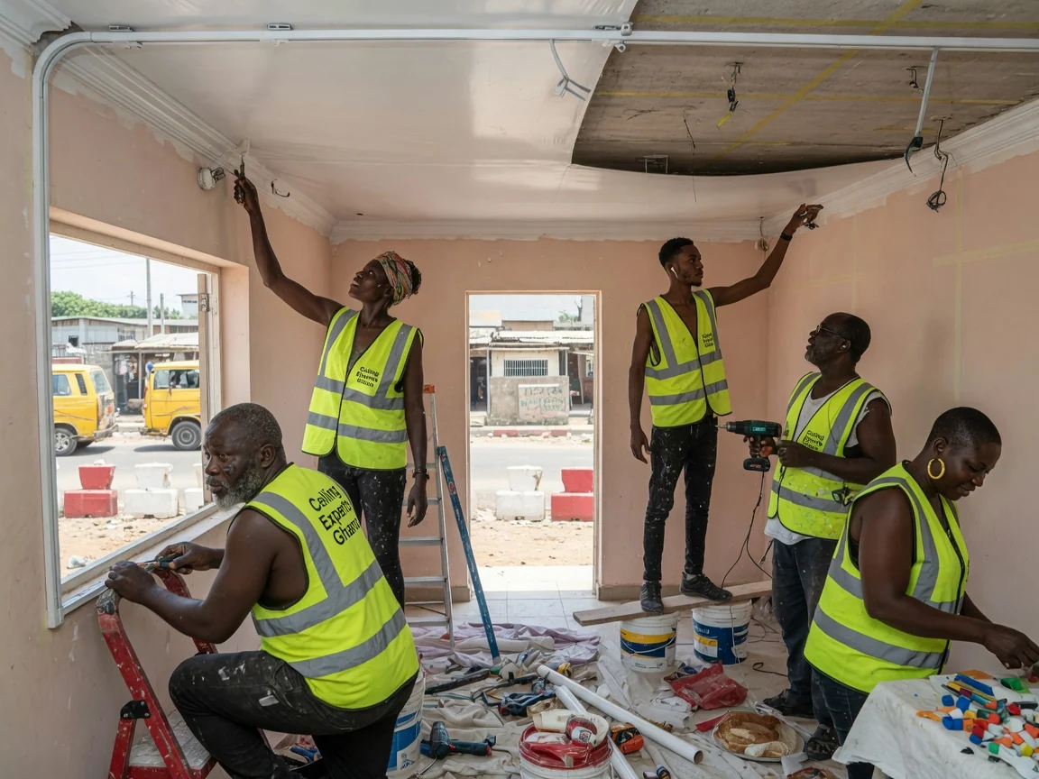 PVC and stretch ceiling installation in Accra — stretch ceiling gloss membrane backlit living room east legon ceilingexpertsghana, Accra Ghana