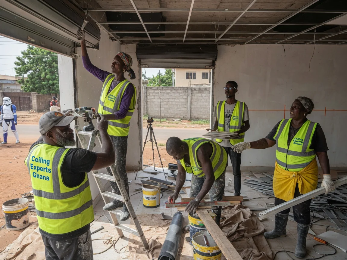Acoustic and suspended ceiling installation in Accra — suspended mineral fibre grid ceiling office east legon ceilingexpertsghana, Accra Ghana