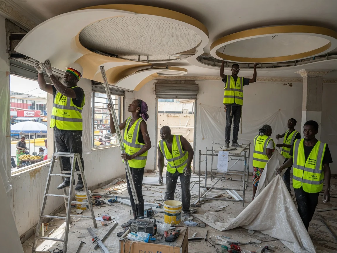 Hospitality wave and dome ceiling installation in Accra — wave ribbon ceiling led cove ballroom ceilingexpertsghana, Accra Ghana