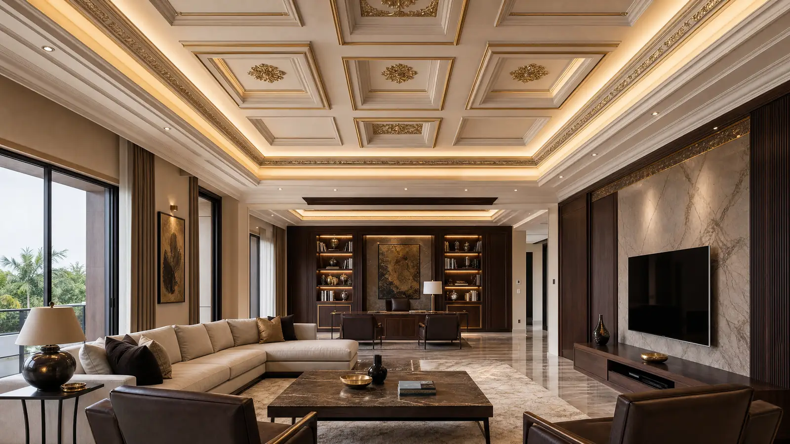 Architectural coffered and tray ceiling installation in Accra — service architectural coffered ceiling executive residence east legon accra ceilingexpertsghana, Accra Ghana