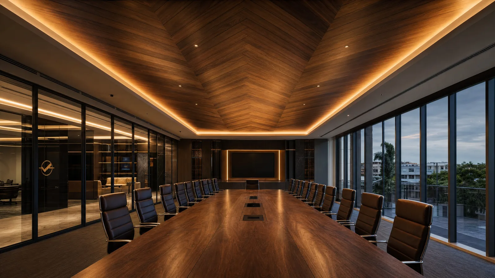 Wood-veneer feature ceiling installation in Accra — service wood veneer feature ceiling boardroom ridge accra ceilingexpertsghana, Accra Ghana