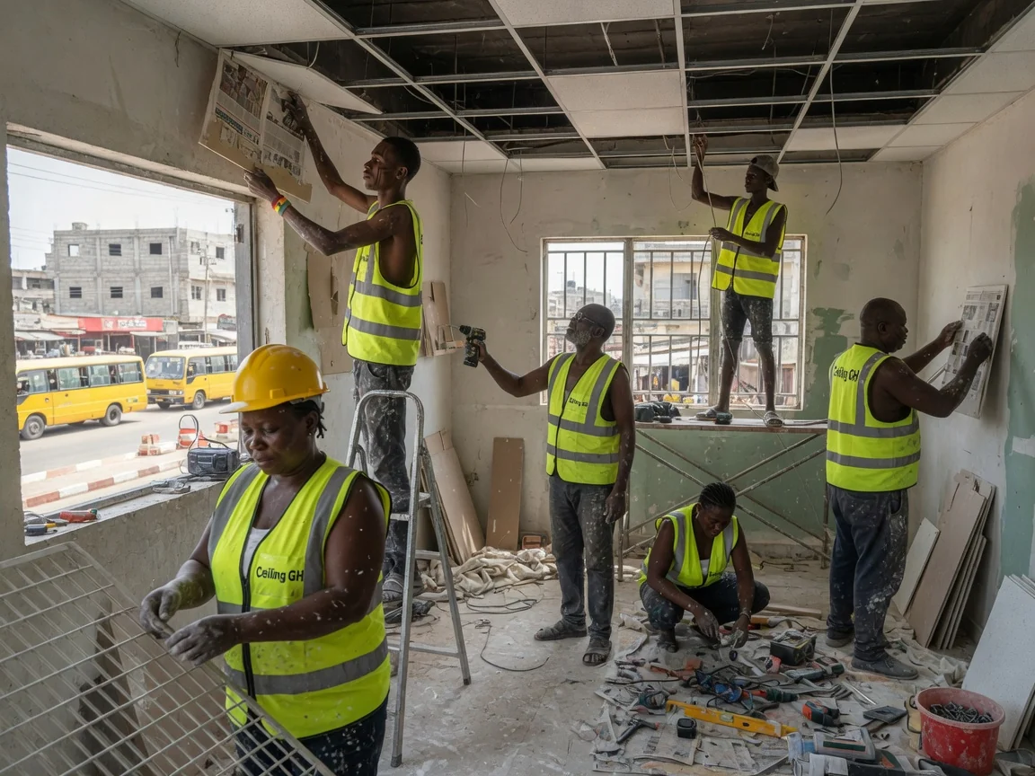 Acoustic ceiling installation in Accra — acoustic mineral fibre suspended grid office accra ceilinggh, Accra Ghana