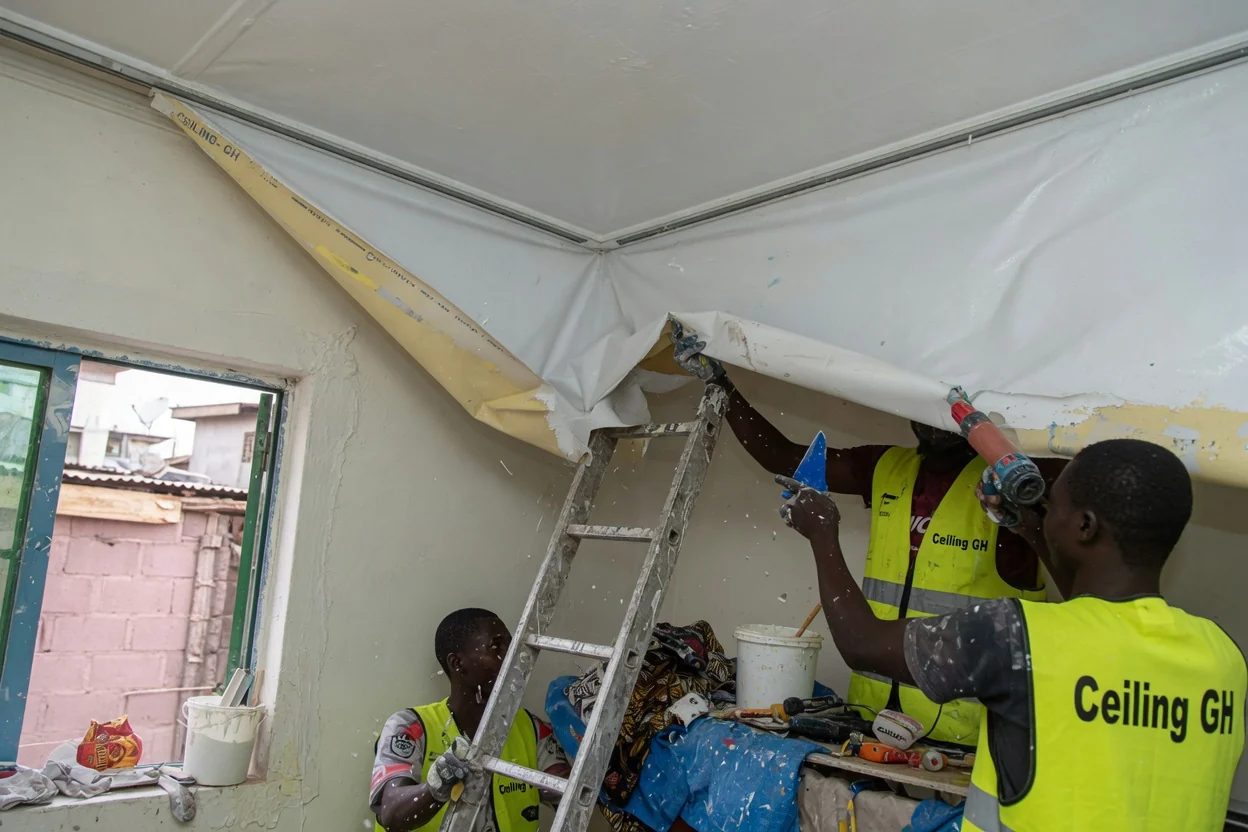 Decorative stretch and PVC ceiling installation in Accra — backlit translucent stretch ceiling led detail ceilinggh, Accra Ghana