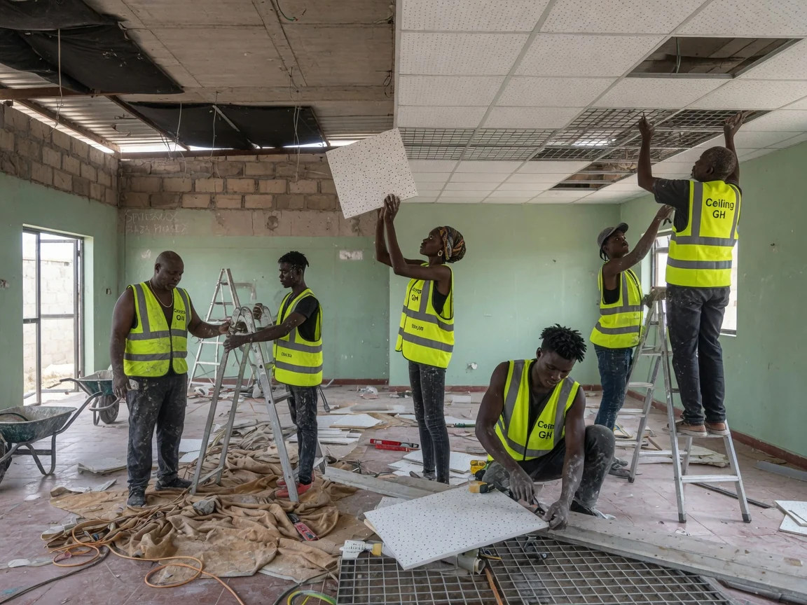 Acoustic ceiling installation in Accra — church auditorium acoustic ceiling spintex ceilinggh, Accra Ghana
