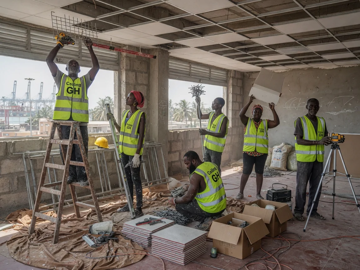 Fire-rated suspended ceiling installation in Accra — healthcare fire rated ceiling compliance tema ceilinggh, Accra Ghana