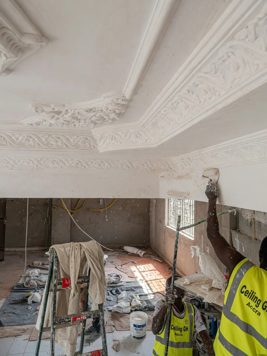 POP ceiling design and install in Accra — pop ceiling cornice perimeter detail bedroom madina ceilinggh, Accra Ghana