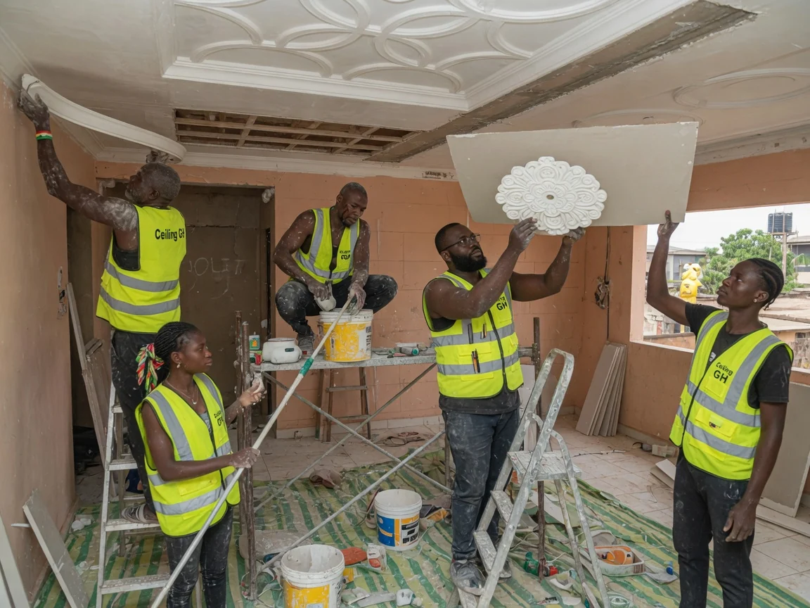 POP ceiling design and install in Accra — pop ceiling curved centre panel dining room east legon ceilinggh, Accra Ghana
