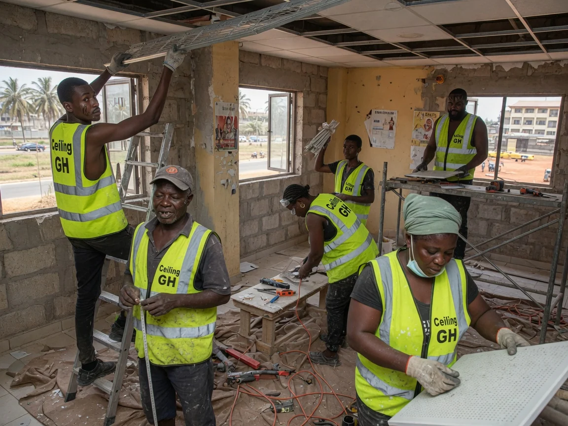 Fire-rated suspended ceiling installation in Accra — suspended grid corridor institutional accra ceilinggh, Accra Ghana
