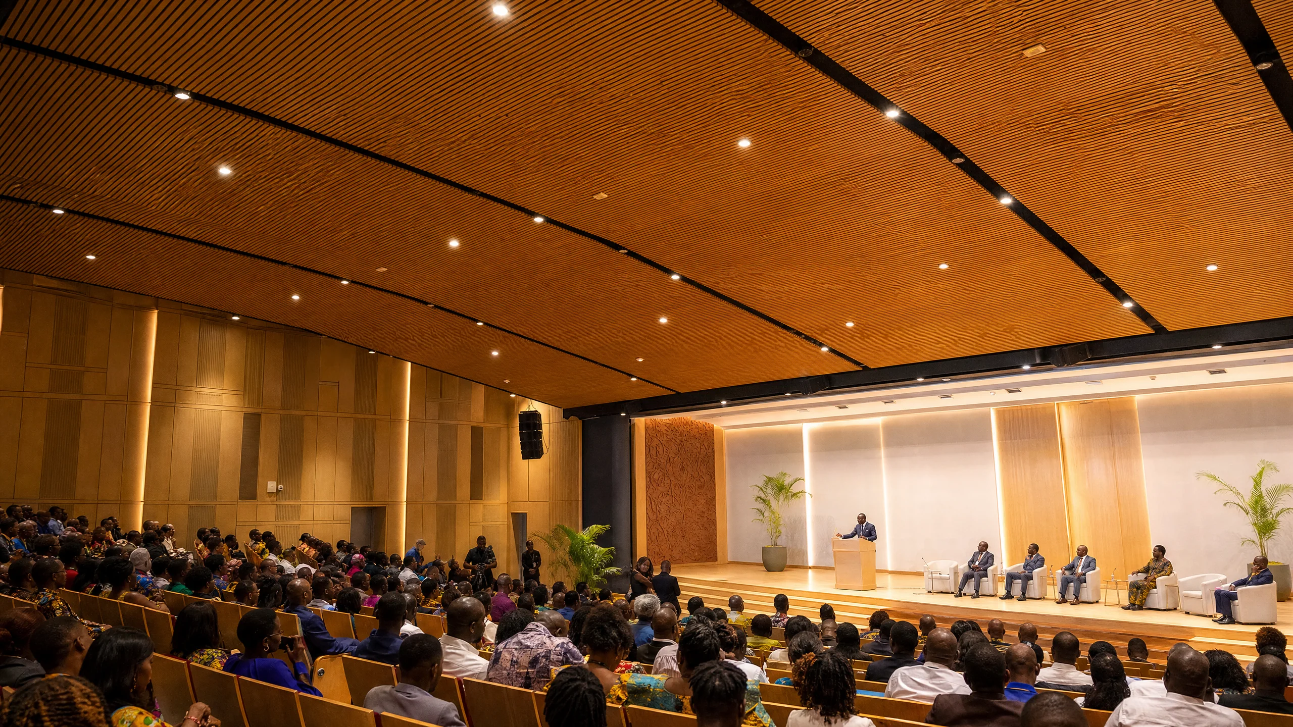Acoustic wood ceiling installation in Accra — service acoustic wood ceiling auditorium conference accra ceilinggh, Accra Ghana
