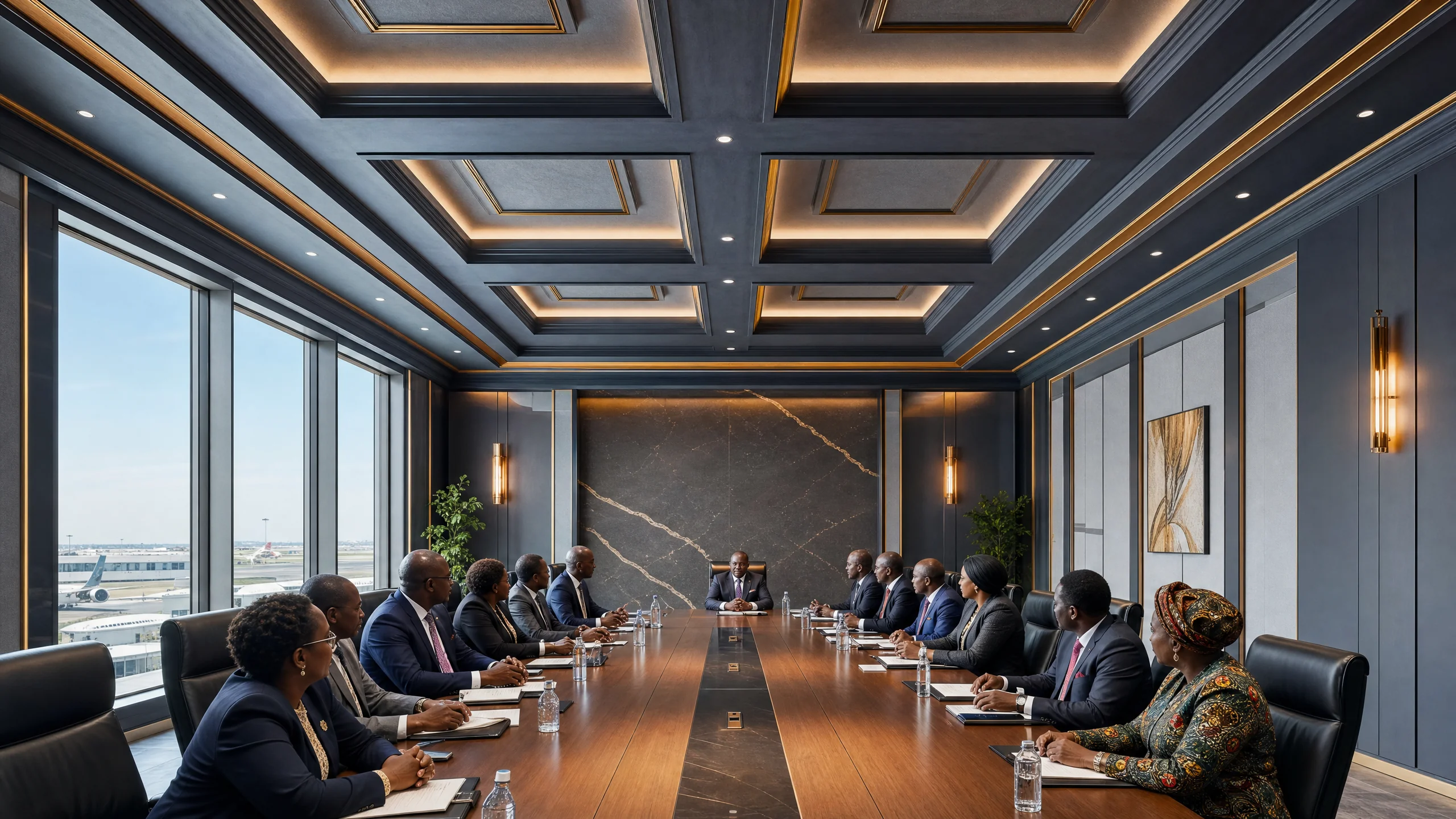 Coffered and tray ceiling installation in Accra — service coffered tray ceiling executive boardroom airport city accra ceilinggh, Accra Ghana