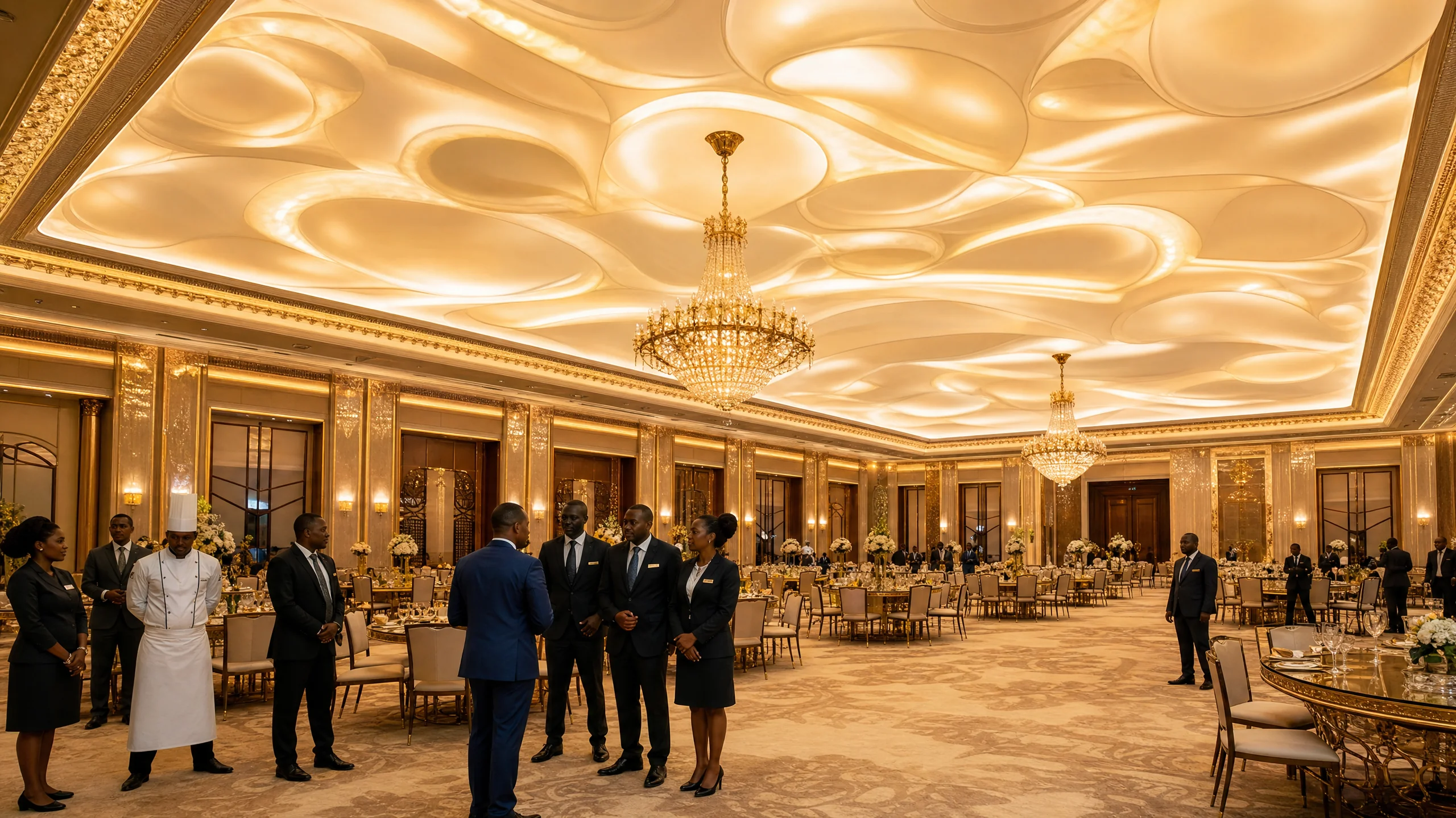 Decorative stretch and PVC ceiling installation in Accra — service decorative stretch ceiling hotel ballroom accra ceilinggh, Accra Ghana