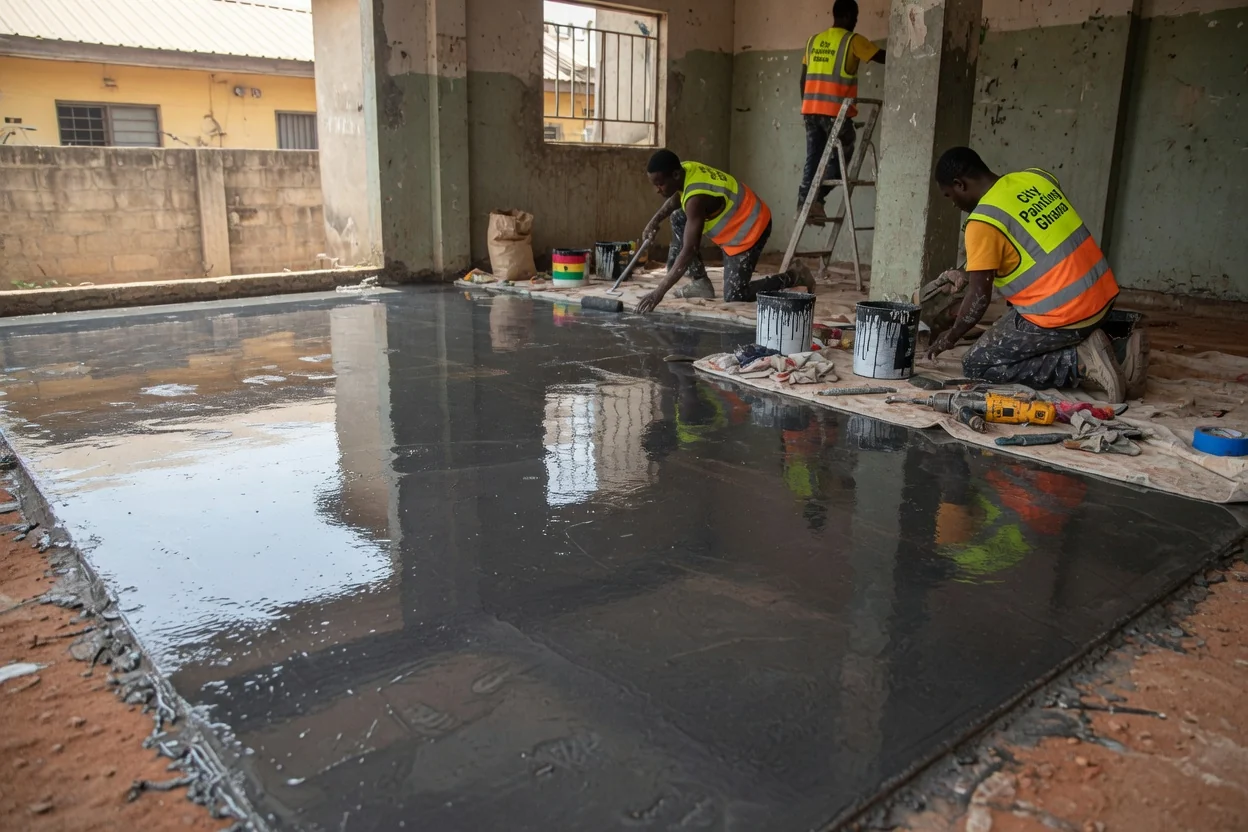 Epoxy resin flooring in Accra — epoxy gloss detail, Accra Ghana