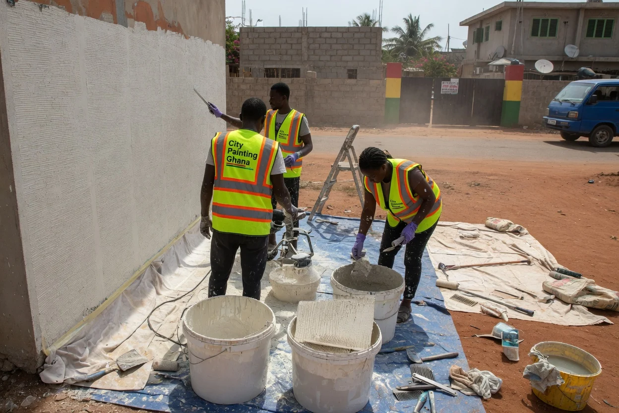 Graffiato in East Legon — graffiato crew mixing material citypaintingghana
