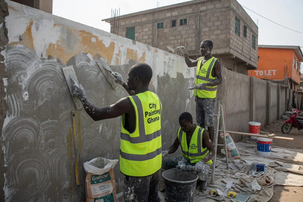 Graffiato in East Legon — graffiato team applying east legon citypaintingghana