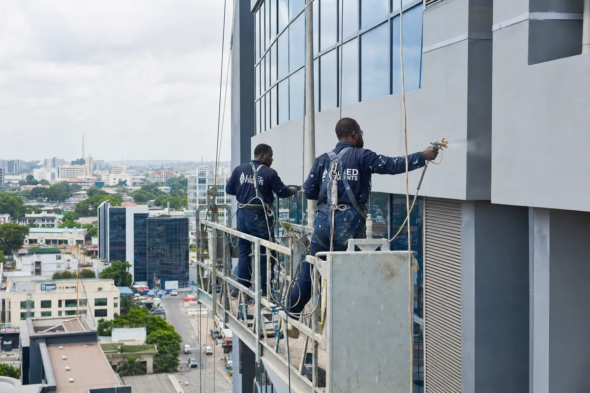 Exterior weatherproof painting in Accra — service commercial exterior painting corporate tower ridge accra, Accra Ghana