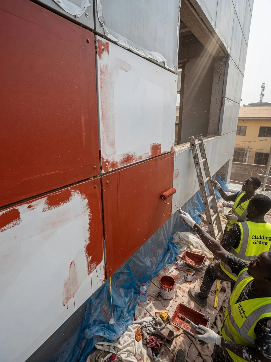 Aluminum composite cladding façades in Ghana — acp pe fr a2 core cutaway comparison detail claddingghana, Accra Ghana