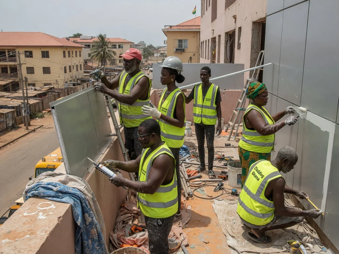 Cladding systems compared across Ghana — porcelain ventilated facade institutional building ridge accra claddingghana, Accra Ghana