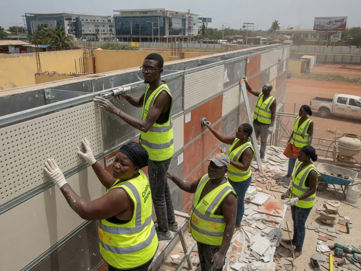 Ceramic and porcelain ventilated façades in Ghana — service ceramic ventilated facade bank headquarters airport city accra claddingghana, Accra Ghana