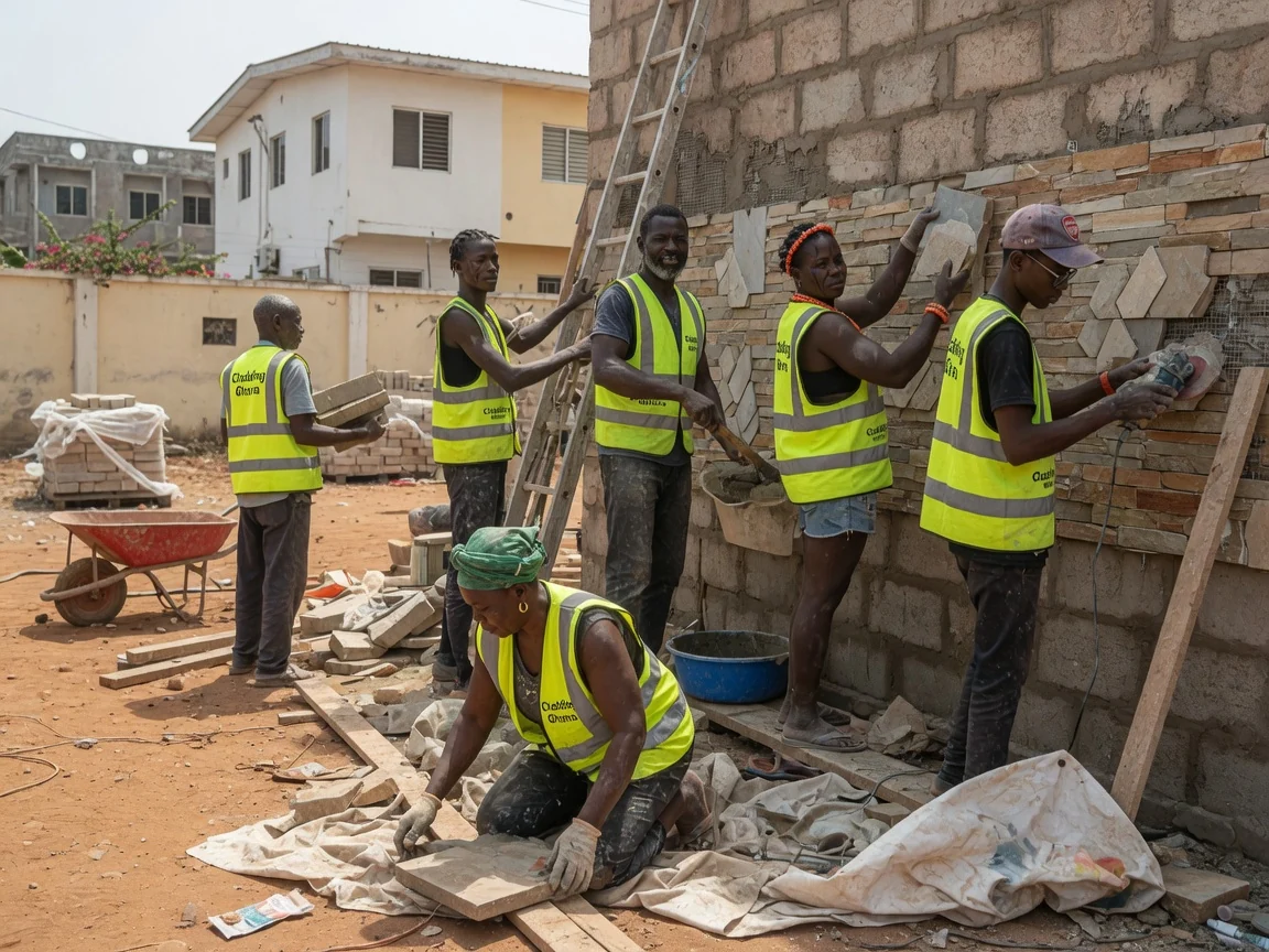 Natural stone veneer cladding in Ghana — service stone veneer cladding institutional cantonments accra claddingghana, Accra Ghana