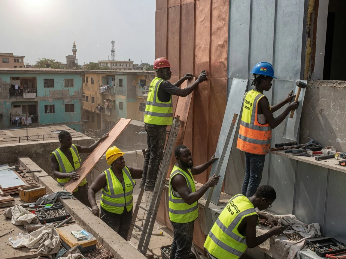 Zinc and copper standing-seam metal cladding in Ghana — service zinc copper standing seam heritage residence cape coast claddingghana, Accra Ghana