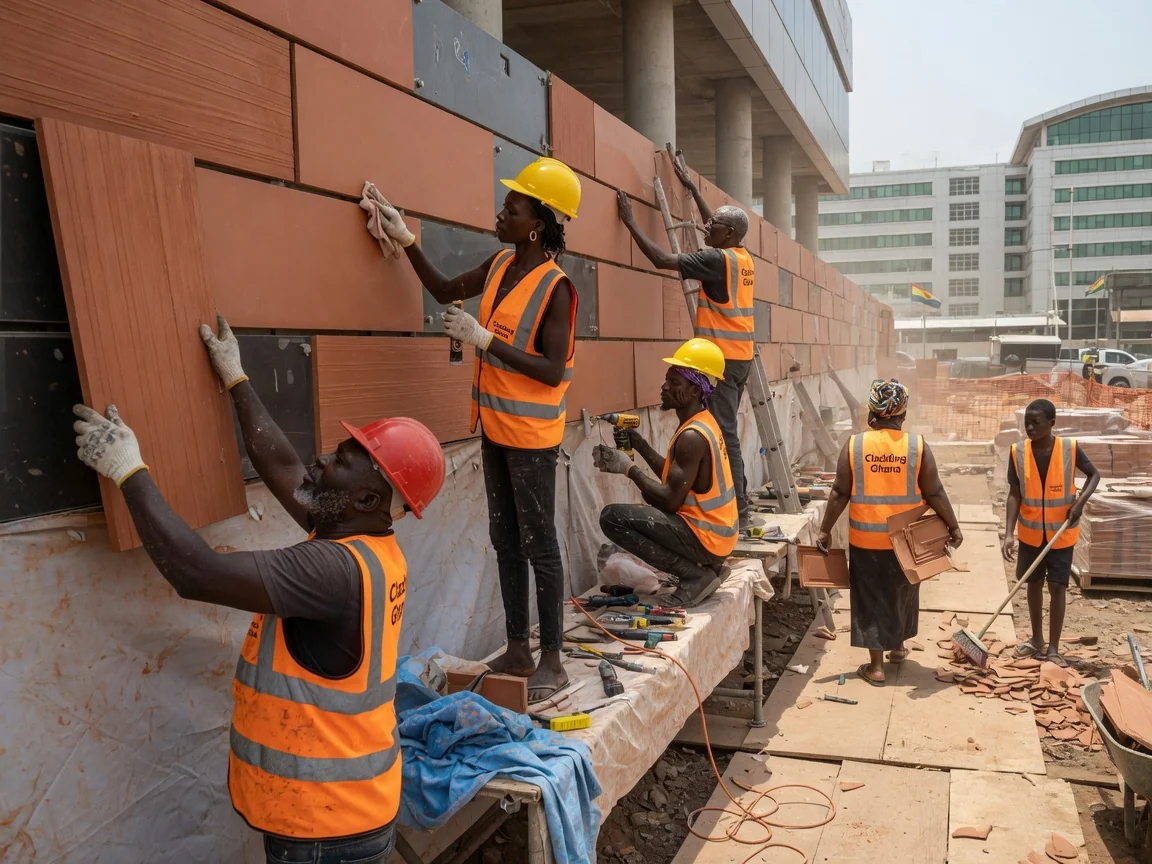 Terracotta rain-screen cladding in Ghana — terracotta baguette rainscreen hotel airport city accra claddingghana, Accra Ghana