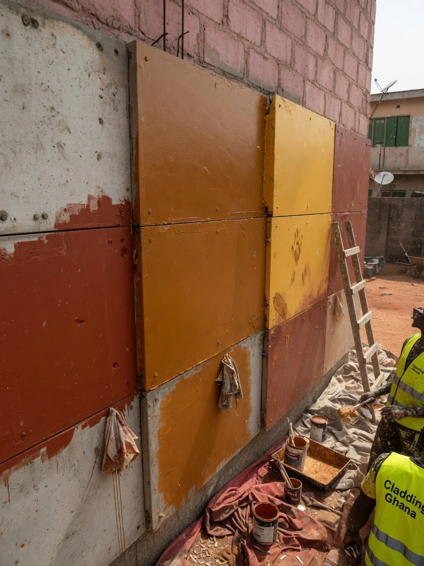 Cladding systems compared across Ghana — terracotta rainscreen baguette detail civic building accra claddingghana, Accra Ghana