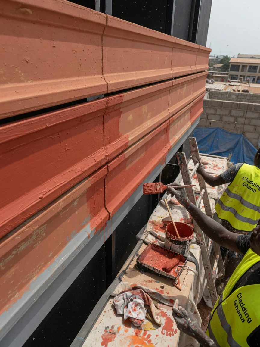 Terracotta rain-screen cladding in Ghana — terracotta rainscreen subframe bracket fixing detail claddingghana, Accra Ghana