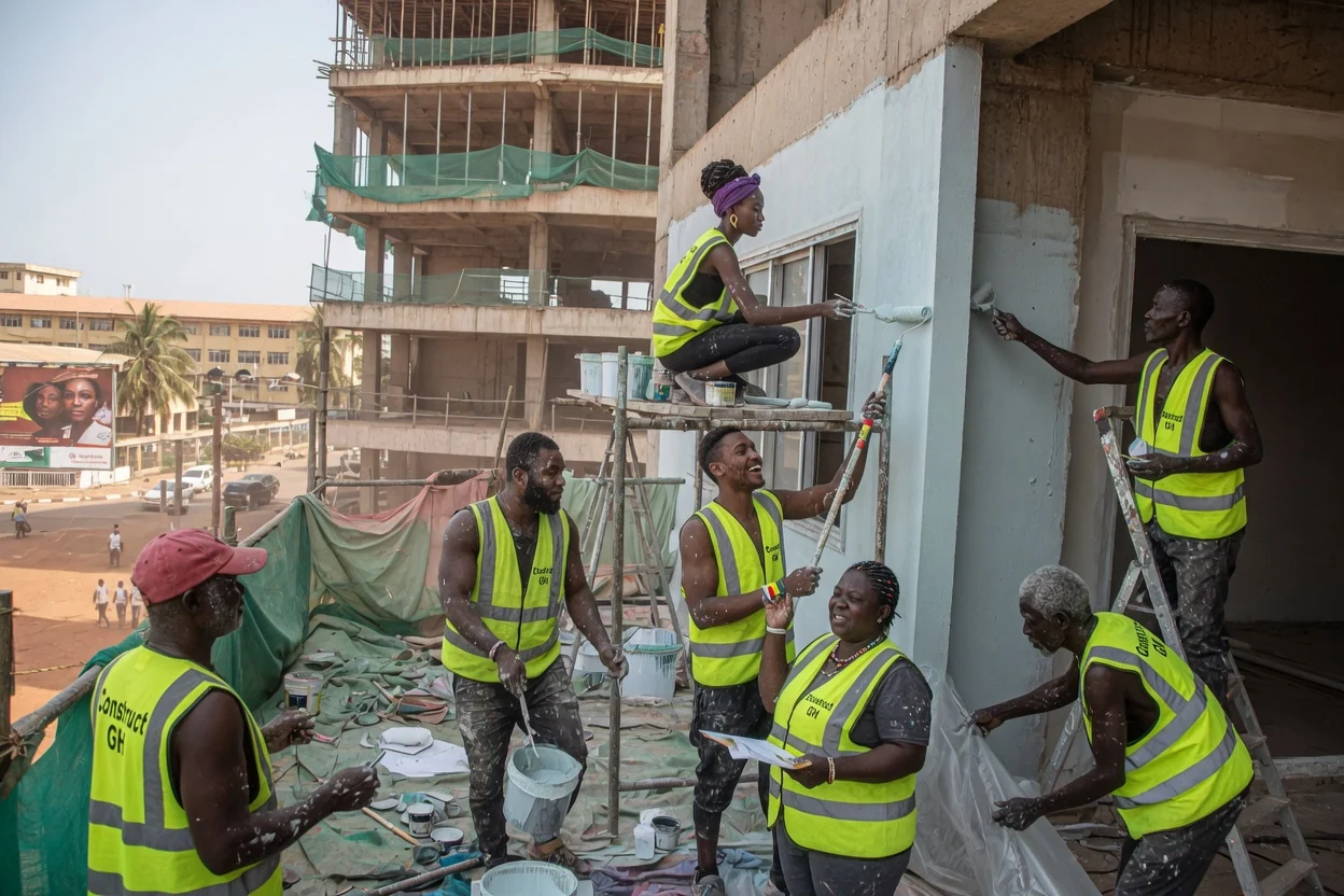 Bank tower construction project in Accra — bank tower construction site crane ridge accra constructgh, Accra Ghana