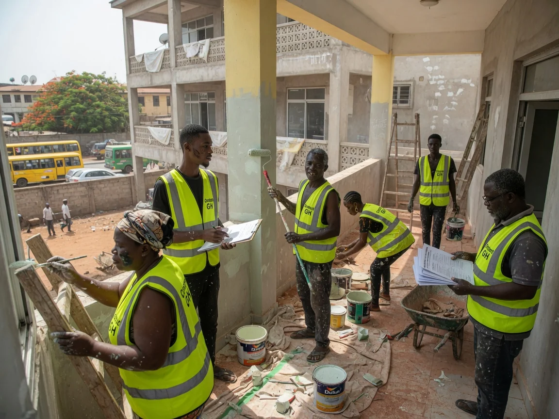 Commercial building handover with written warranty documentation in Accra — completed institutional building multi property portfolio accra constructgh, Accra Ghana