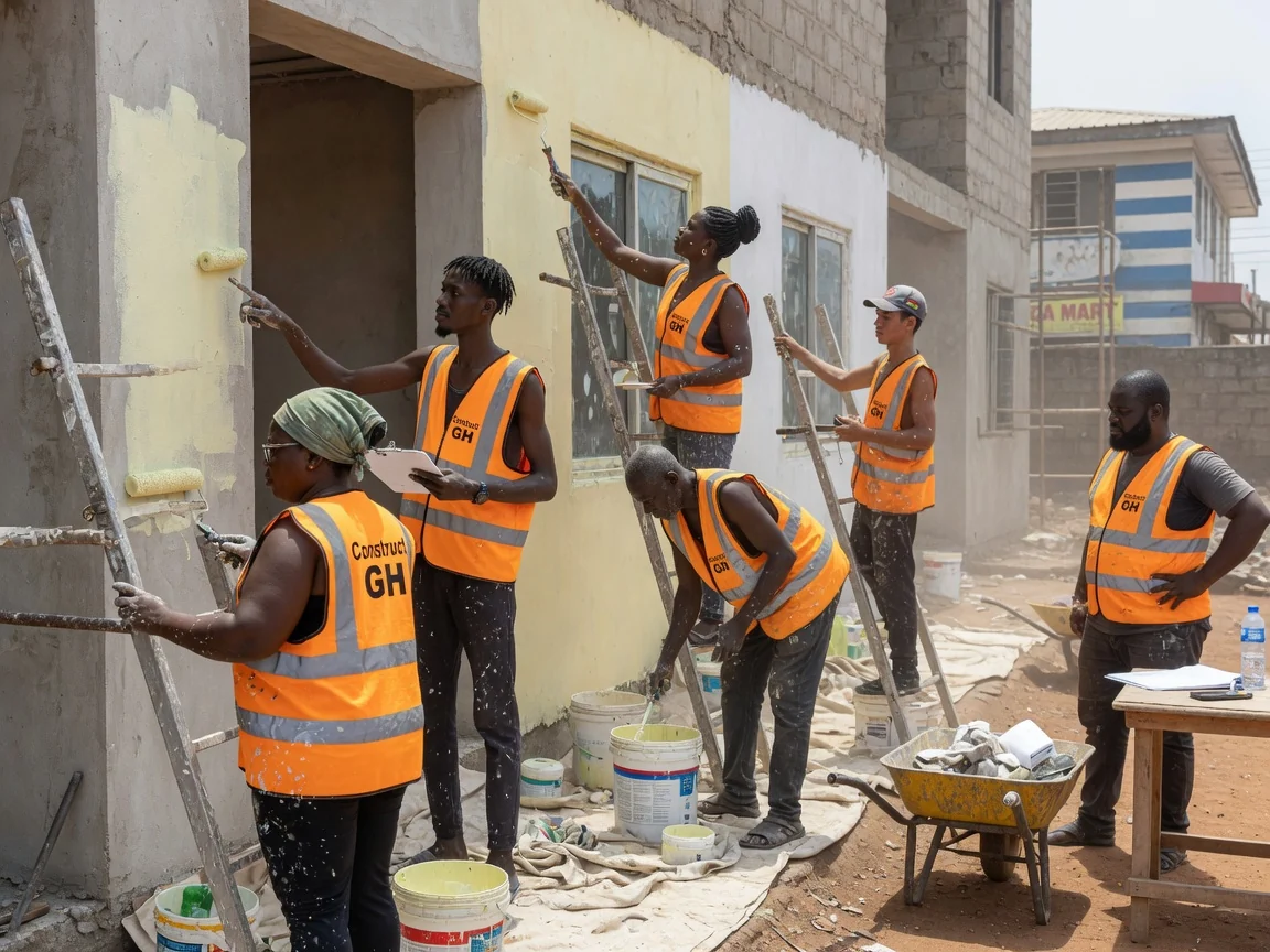 Construction project management on a commercial site in Accra — construction quality inspection stage check commercial build accra constructgh, Accra Ghana