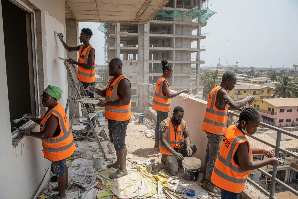 Bank tower construction project in Accra — finished bank headquarters tower handover accra constructgh, Accra Ghana