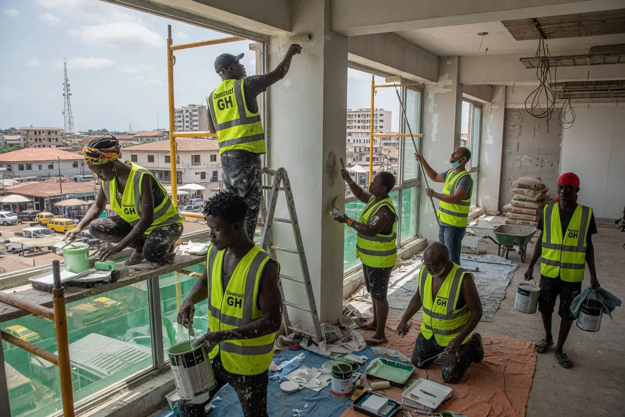 Commercial office tower construction project in Accra — finished commercial office tower handover accra constructgh, Accra Ghana